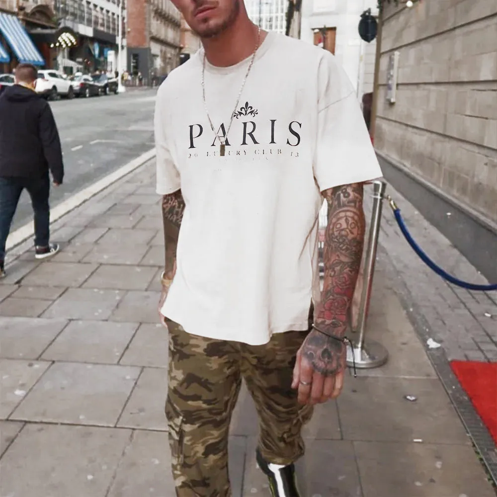 Paris Alphabet Graphic Print Loose Men's Short Sleeve T-Shirt sold by Shopnova product image thumbnail 2