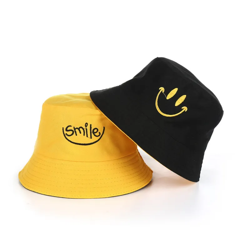 Embroidered Smiley Contrast Reversible Bucket Hat made by Shopnova