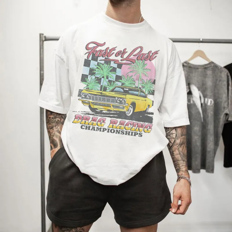 Checkerboard Car Graphic Casual Loose Short Sleeve Men's T-Shirt sold by Shopnova