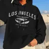 Los Angeles Graphic Print Men's Fleece Hoodie Black 320g sold by Shopnova