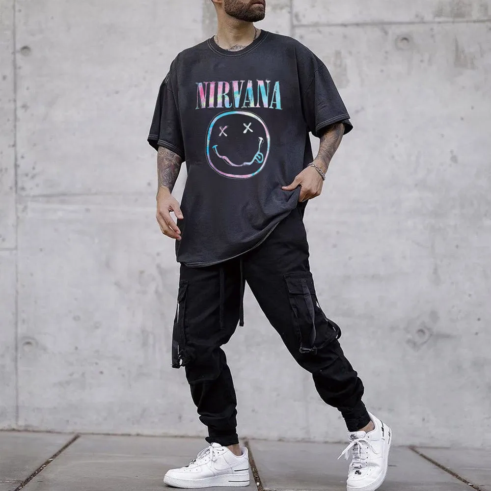 Nirvana Smiley Graphic Print Loose Men's Short Sleeve T-Shirt sold by Shopnova product image thumbnail 2