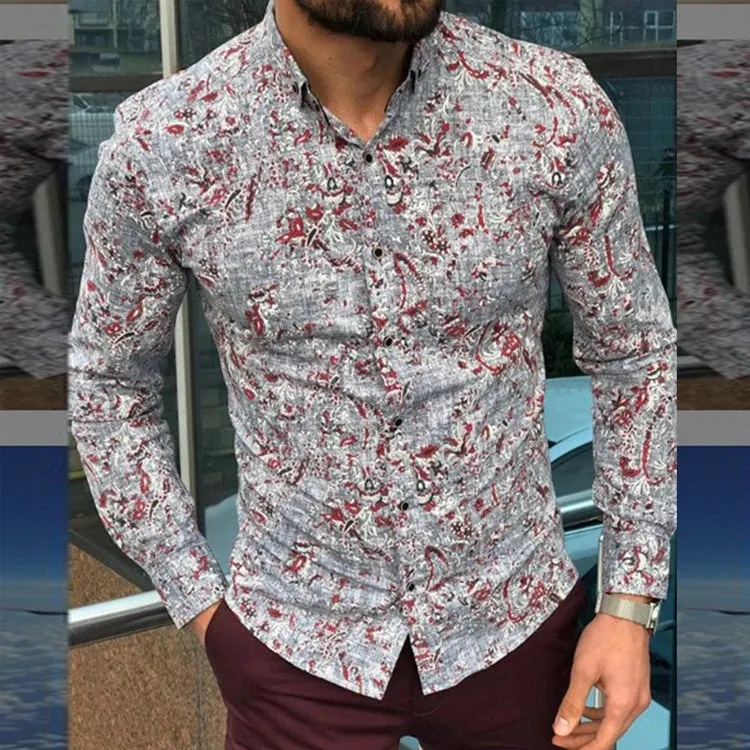 Men's Cotton Linen Print Loose Long Sleeve Casual Shirt sold by Shopnova