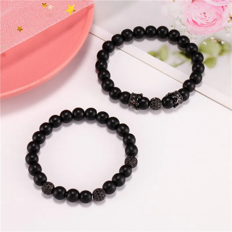 Black Frosted Bracelet Micro Set Zircon Crown Diamond Ball Two Piece Bracelet sold by Shopnova product image thumbnail 4