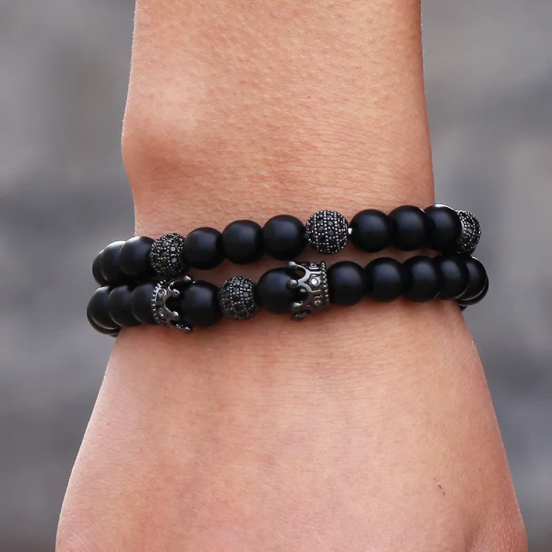 Black Frosted Bracelet Micro Set Zircon Crown Diamond Ball Two Piece Bracelet sold by Shopnova