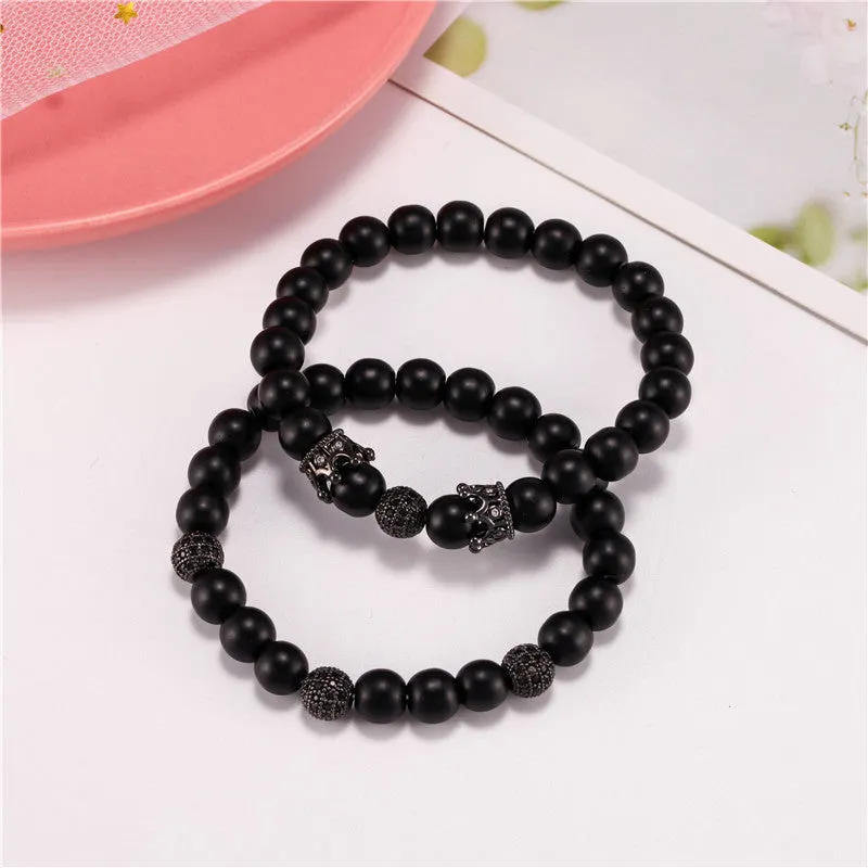 Black Frosted Bracelet Micro Set Zircon Crown Diamond Ball Two Piece Bracelet sold by Shopnova product image thumbnail 3