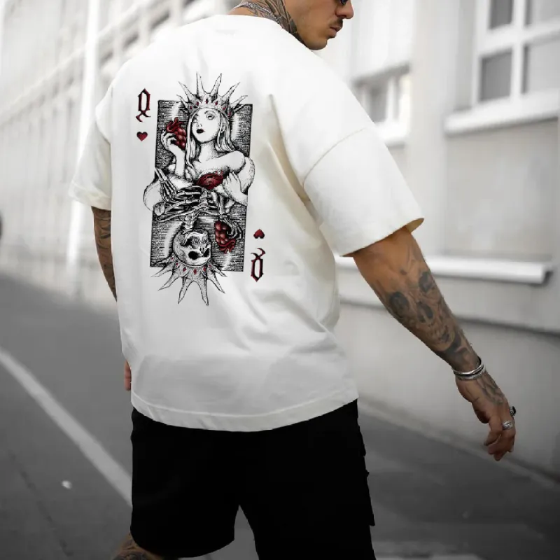 Poker Card Queen Print Men's Cotton T-shirt 230g made by Shopnova