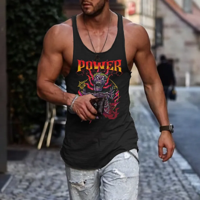 Skull Alphabet Graphic Print Casual Men's Tank Top sold by Shopnova