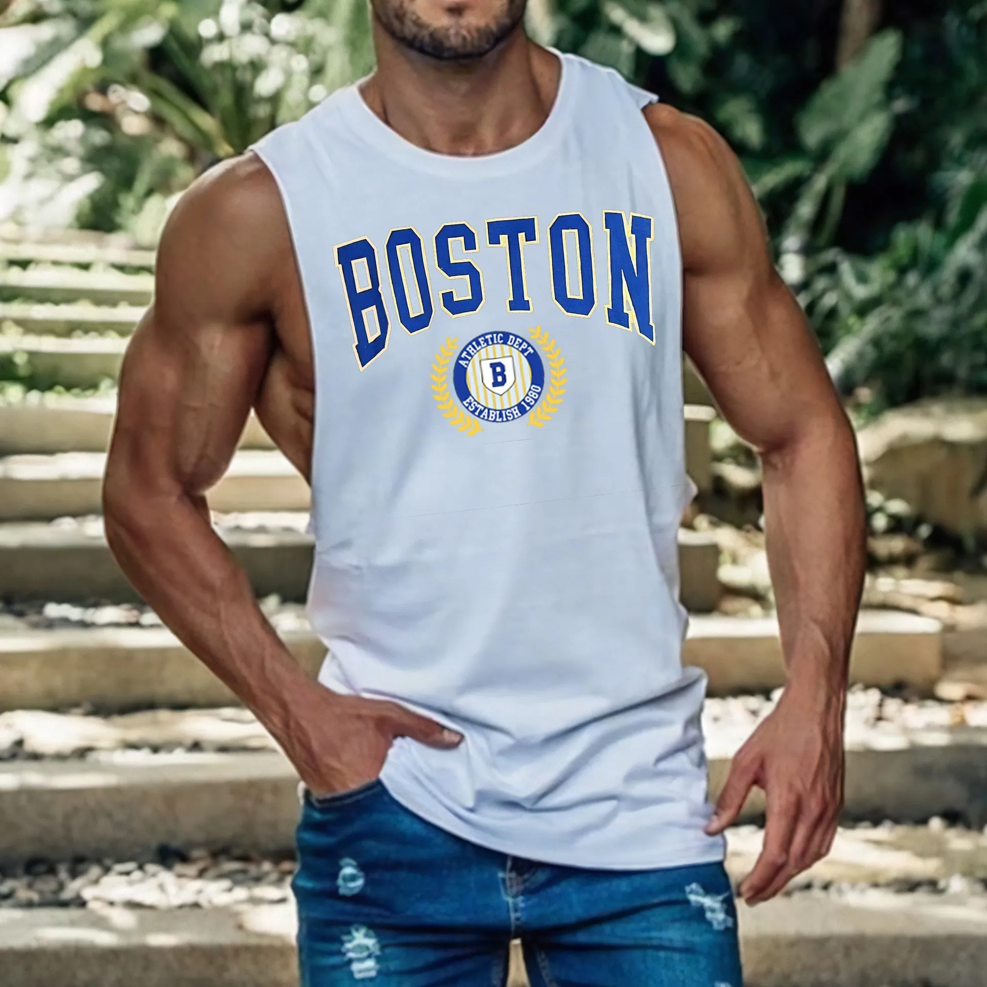 Clearance-BOSTON Men's Crew Neck Tank Top sold by Shopnova