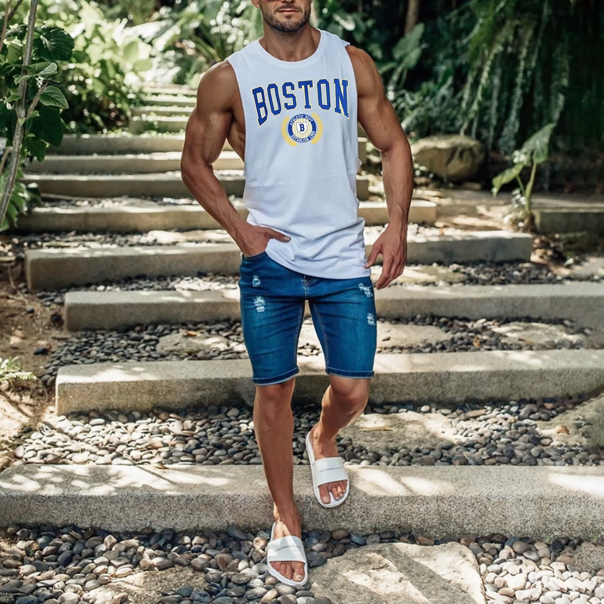 Clearance-BOSTON Men's Crew Neck Tank Top sold by Shopnova product image thumbnail 2