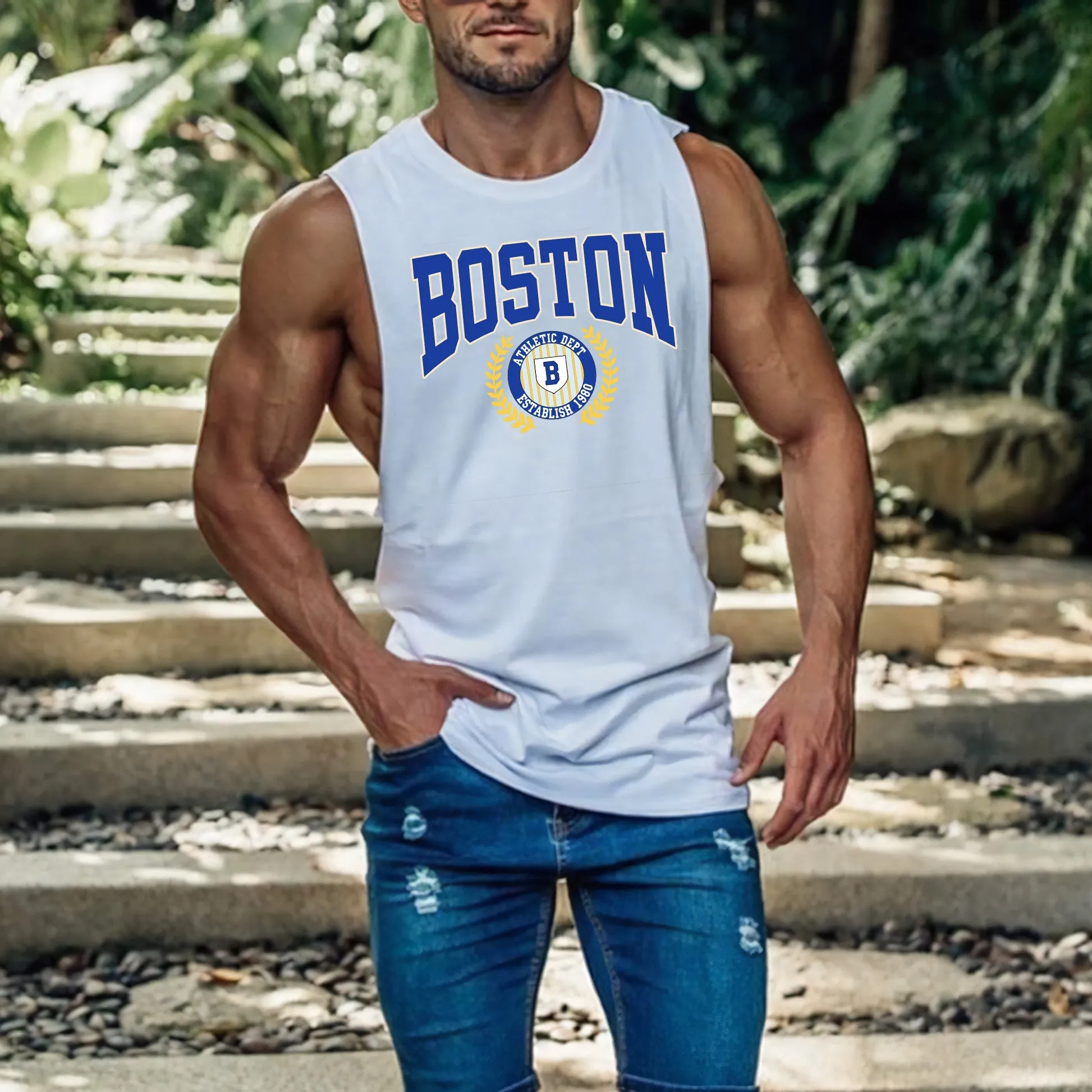 Clearance-BOSTON Men's Crew Neck Tank Top sold by Shopnova product image thumbnail 3