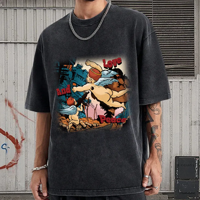 Angel and Devils Print Men's Washed Black Cotton Tee sold by Shopnova product image thumbnail 2