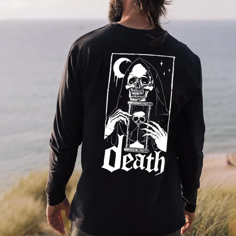 Skull Print Long Sleeve Cotton Tee-B sold by Shopnova