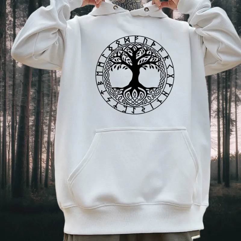 Nordic Mythology Yggdrasil Tree Printed Fleece Hoodie sold by Shopnova