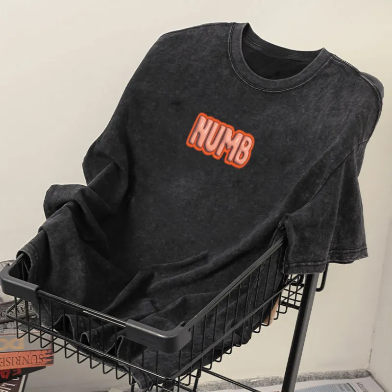 Numb Letter Print Men's Washed Black Color Tee sold by Shopnova