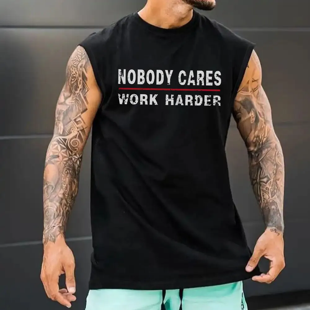 "Nobody Cares, Work Harder" Men's Casual Tank Tops-C sold by Shopnova