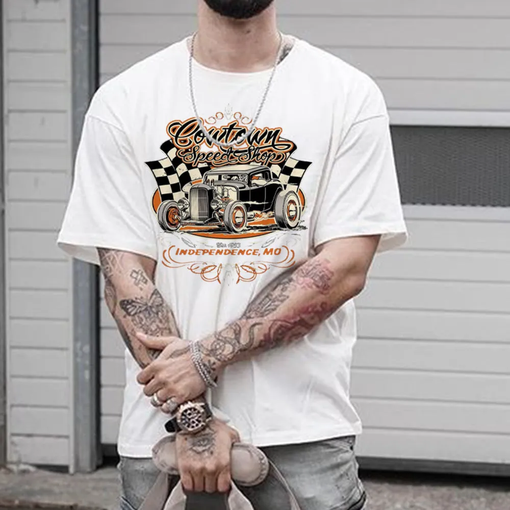 Racing Letter Graphic Print Casual Short Sleeve Men's T-Shirt sold by Shopnova