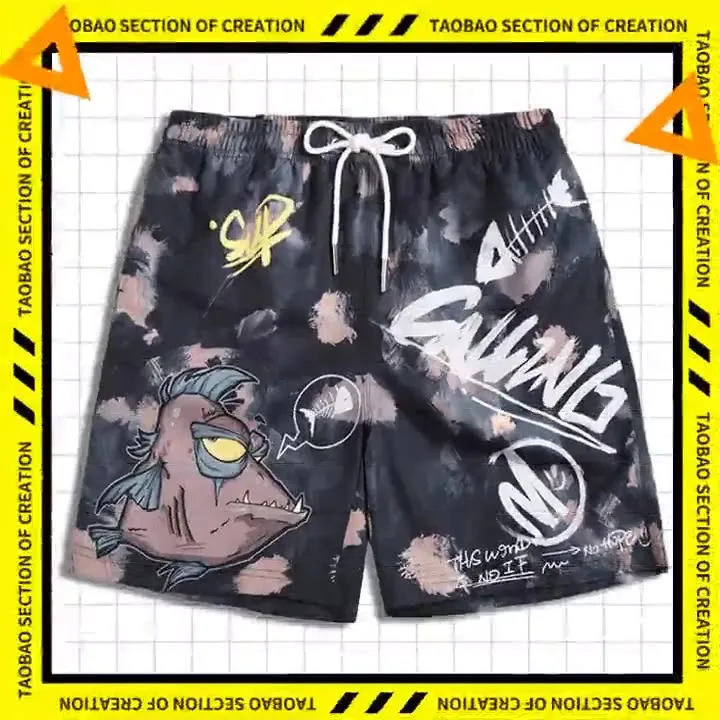 Men's beach pants loose casual cartoon printed shorts sold by Shopnova