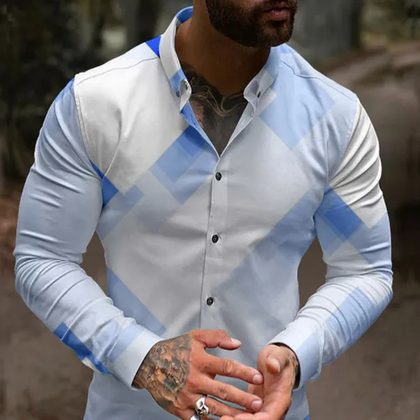 Geometric Pattern Personality Simple Long Sleeve Shirt sold by Shopnova product image thumbnail 2