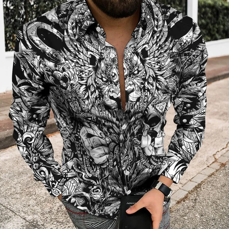 Personality Trend Pattern Casual Beach Vacation Long Sleeve Shirt sold by Shopnova