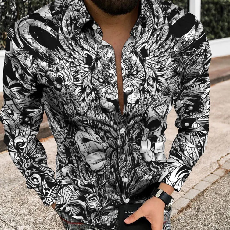 Personality Trend Pattern Casual Beach Vacation Long Sleeve Shirt sold by Shopnova product image thumbnail 3
