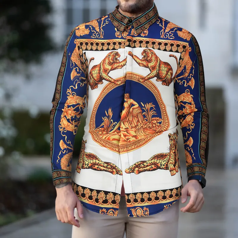 Men's Luxury Retro Button Down Long Sleeve Shirts sold by Shopnova