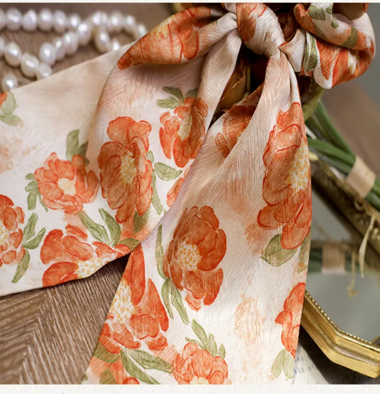 Orange Floral Print Satin Headband sold by Shopnova