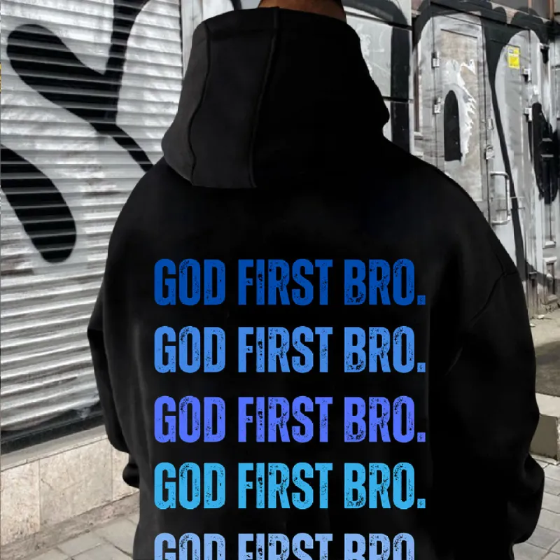 God First Bro. Men's Gradient Blue Fleeced Hoodie sold by Shopnova