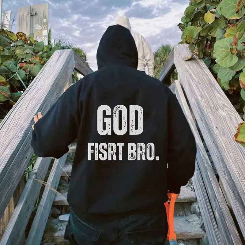 God First Bro. Men's Fleecd Black Hoodie sold by Shopnova