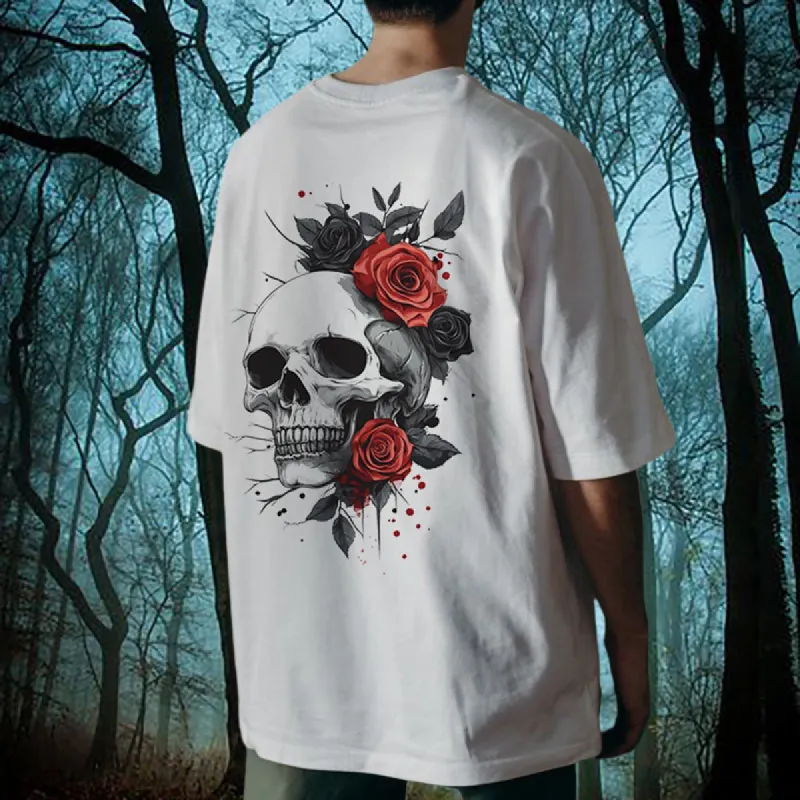 Skull Print Men's Short Sleeve Cotton T-shirt sold by Shopnova