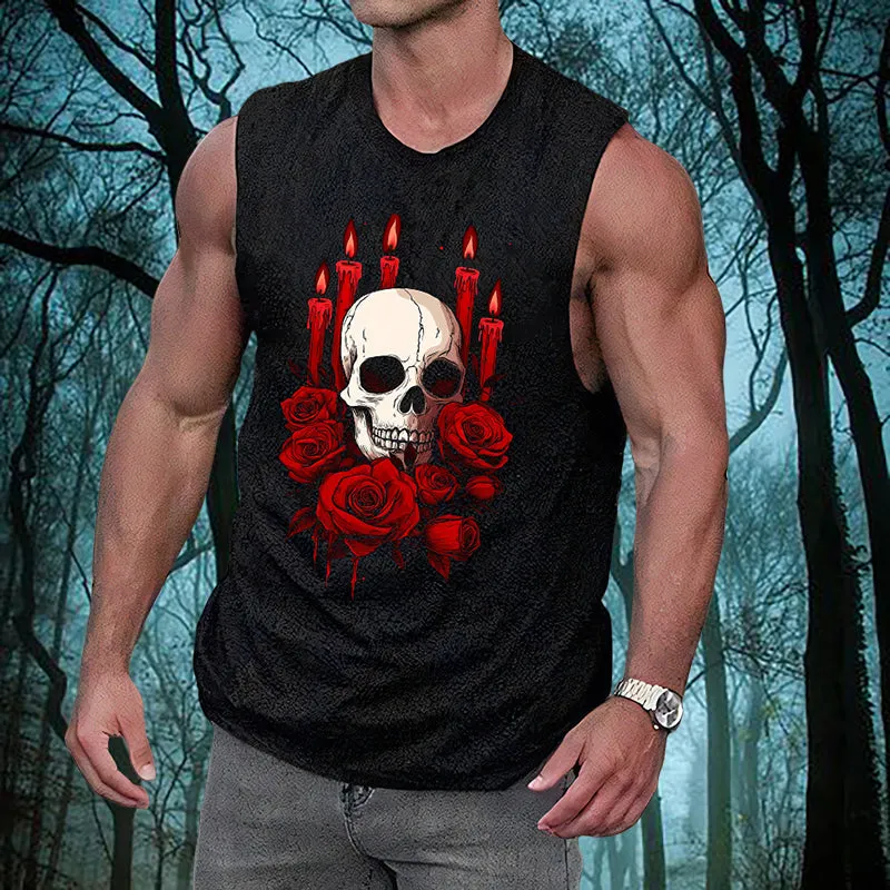 Skull & Red Candles Men's Cotton Tank Top sold by Shopnova product image thumbnail 2