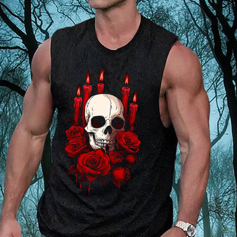 Skull & Red Candles Men's Cotton Tank Top sold by Shopnova