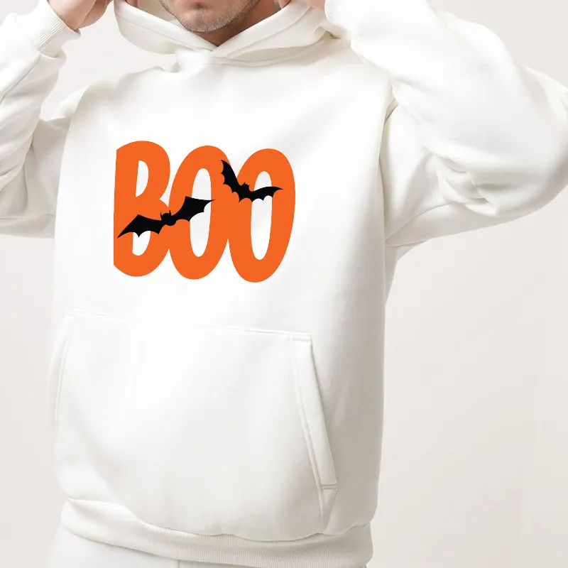 Spooky Bat BOO Graphic Men's Fleeced White Hoodie sold by Shopnova product image thumbnail 2