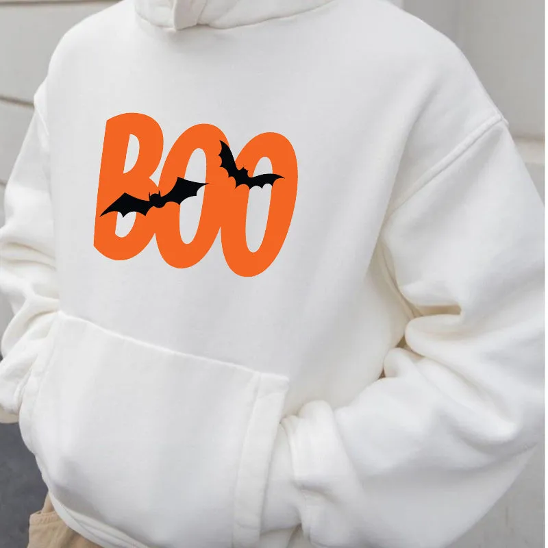 Spooky Bat BOO Graphic Men's Fleeced White Hoodie sold by Shopnova