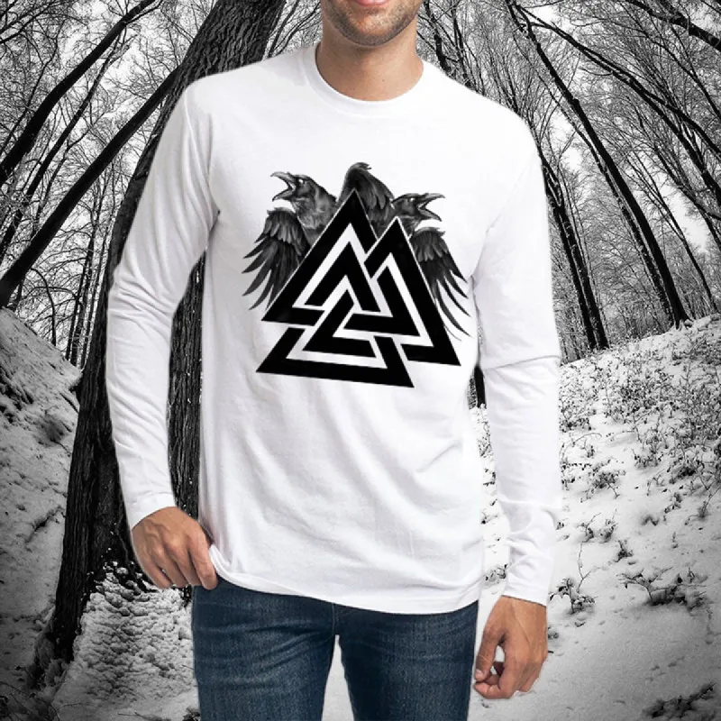 Norse Mythology Valknut and Ravens Print Men's Long Sleeve Tshirt sold by Shopnova