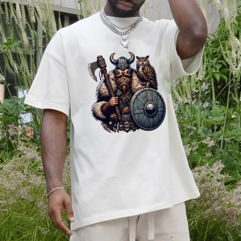 Viking Warrior and Owl Men's Short Sleeve T-shirt made by Shopnova