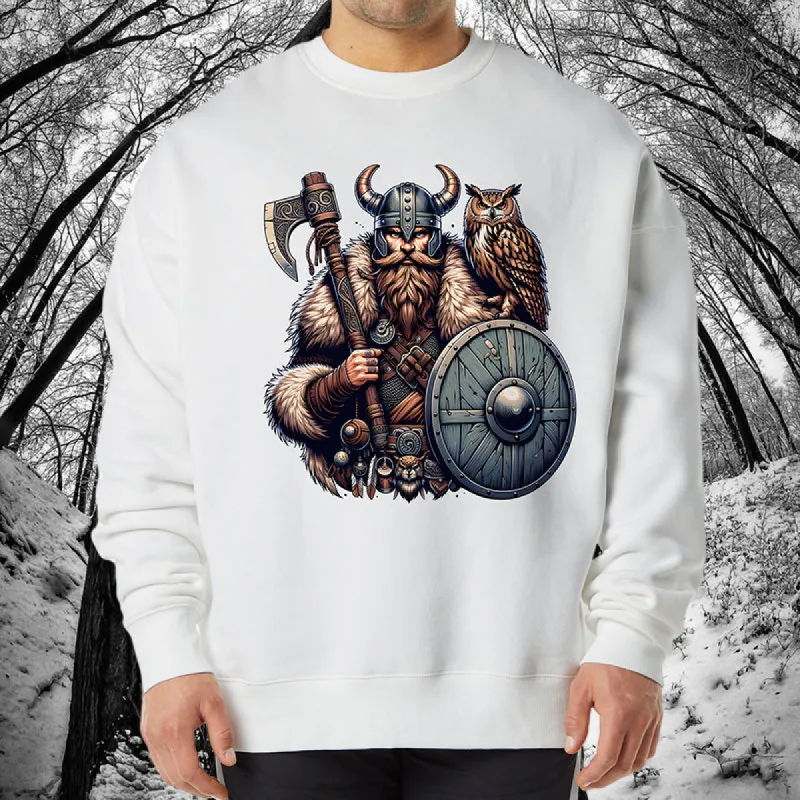Viking Warrior and Owl Men's Crew Neck Sweatshirt sold by Shopnova