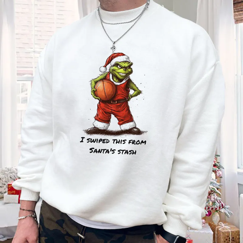 Grinch with Basketball Men's White Sweatshirt sold by Shopnova
