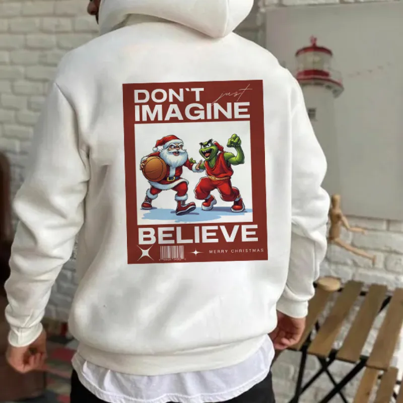 Santa and Grinch Basketball Match Men's White Hoodie sold by Shopnova