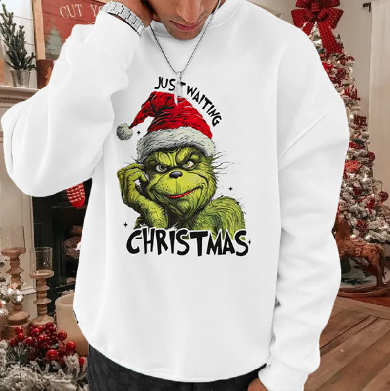 Men's Grinch Print Xmas Sweatshirt sold by Shopnova