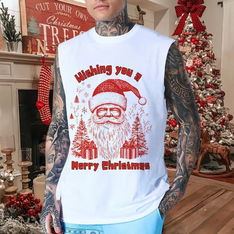 Men's Santa Claus Print Cotton Tank Top sold by Shopnova