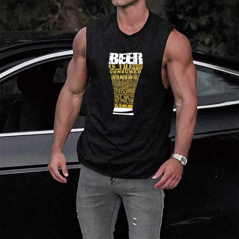 Loose Beer Alphabet Graphic Print Casual Men's Tank Top sold by Shopnova