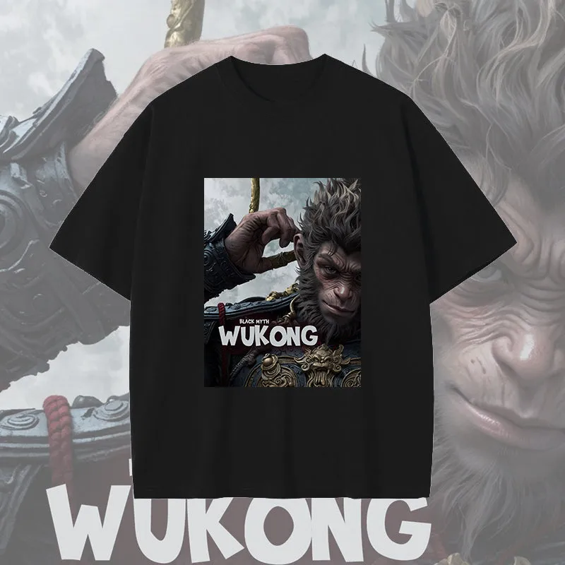 Men's Wukong Print Black Cotton T-shirt sold by Shopnova