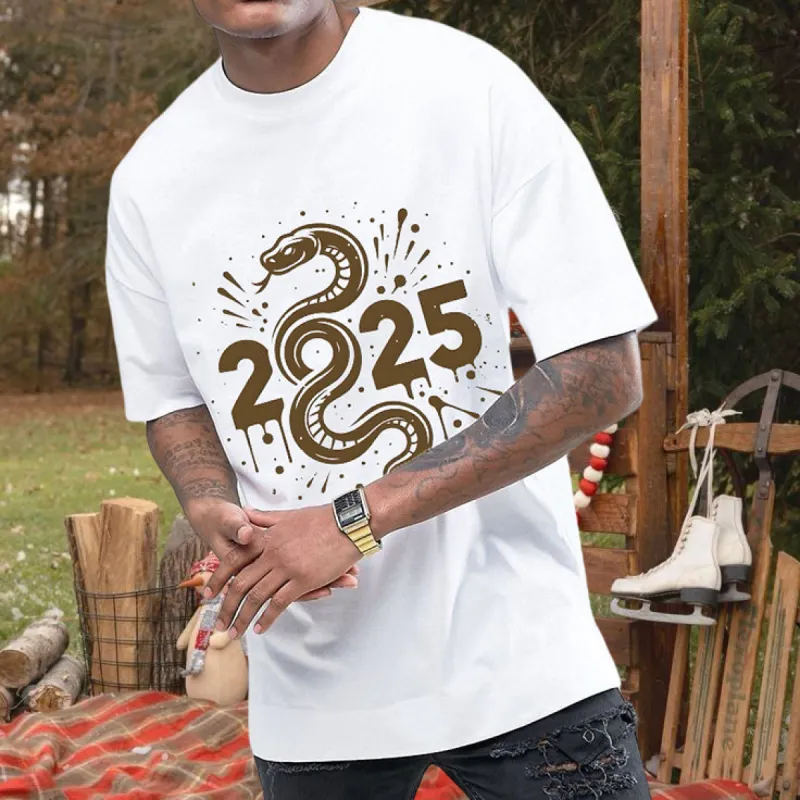Year 2025 Snake Print Men's Short Sleeve T-shirt sold by Shopnova