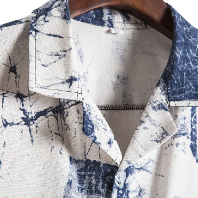 Cotton And Linen Printed Pocket Button-down Shirt sold by Shopnova product image thumbnail 3