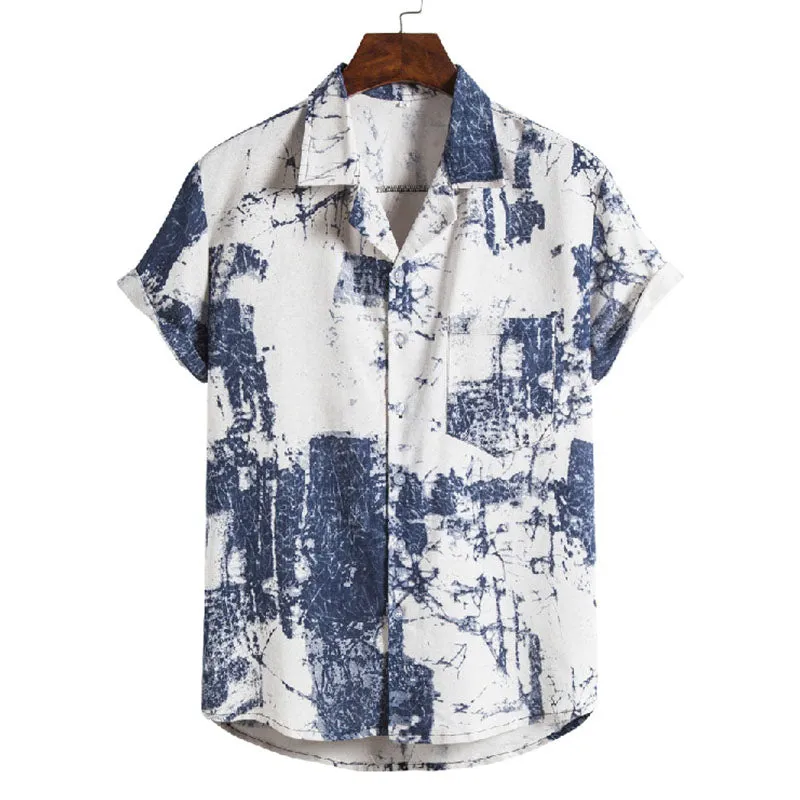 Cotton And Linen Printed Pocket Button-down Shirt sold by Shopnova