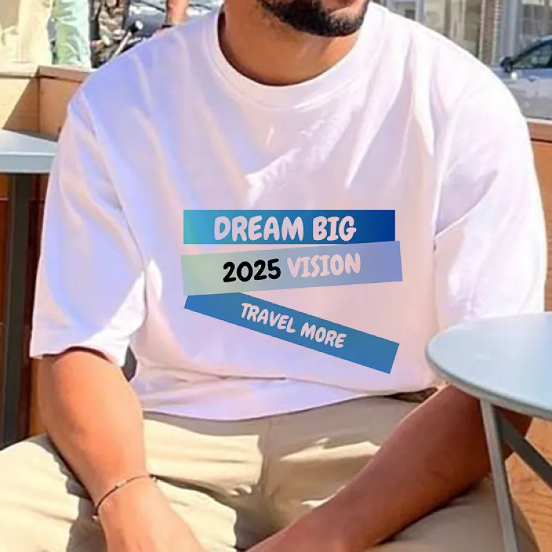 Men's 2025 Vision Travel More Letter Print T-shirt sold by Shopnova