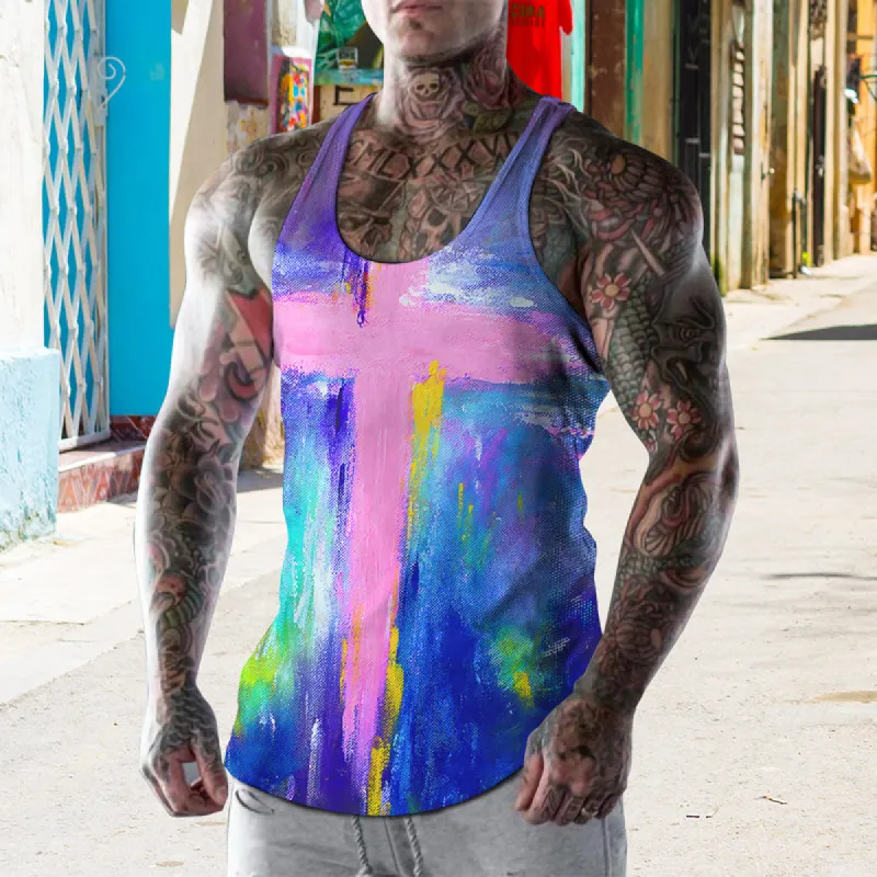 Trendy Personality Street Casual Easter Cross Tie Dye Pattern Vest sold by Shopnova