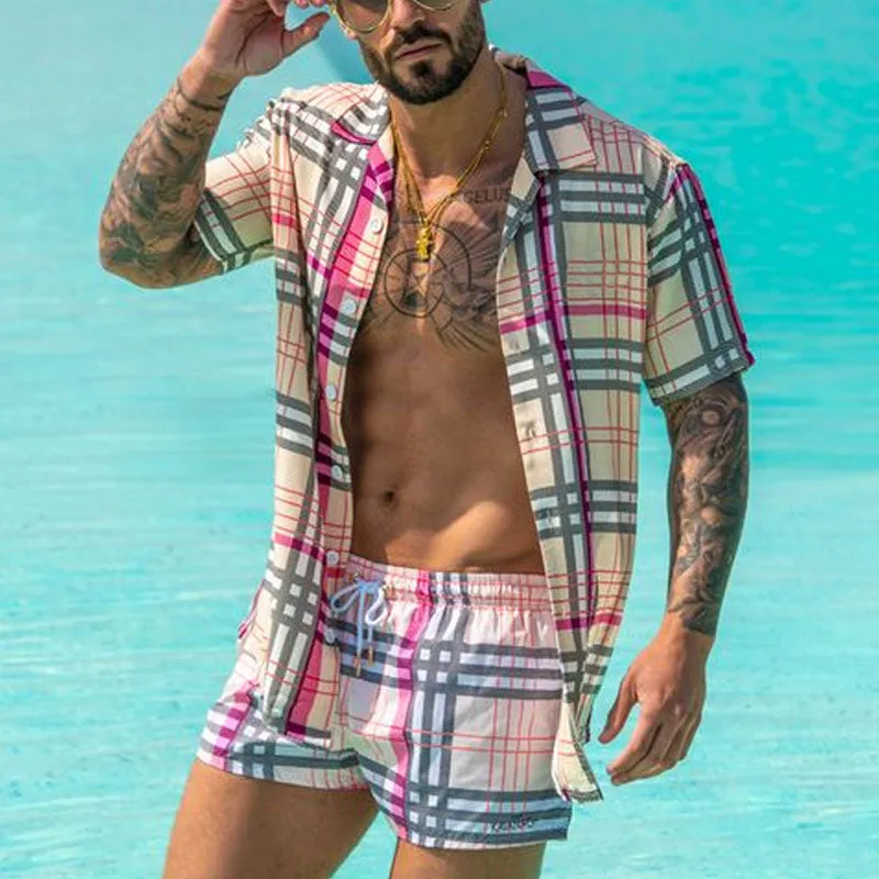 Men's checkered casual holiday two-piece sold by Shopnova
