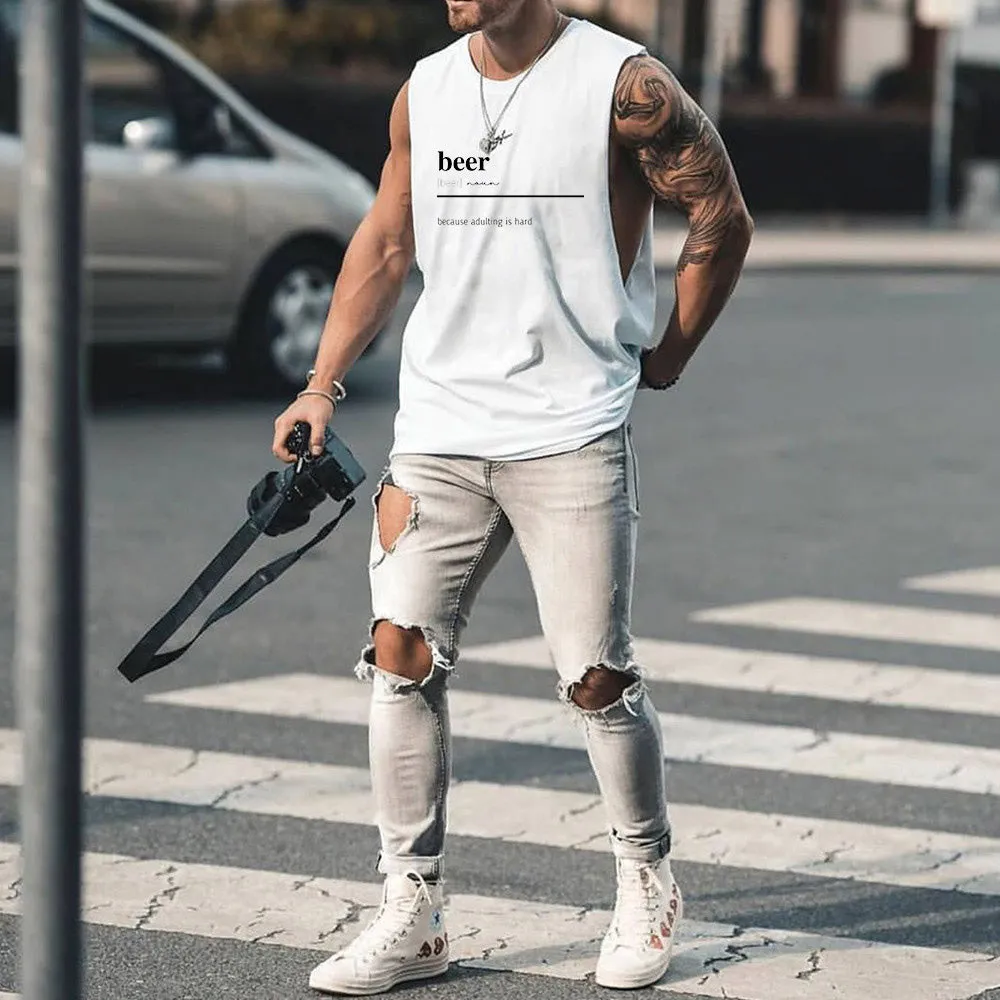 Beer Alphabet Graphic Print Casual Men's Tank Top sold by Shopnova product image thumbnail 2