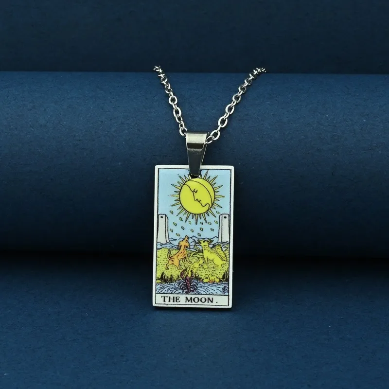 Vintage Tarot Card Necklace – Stainless Steel Tarot Pendant with Color Printed Arcana Design sold by Shopnova